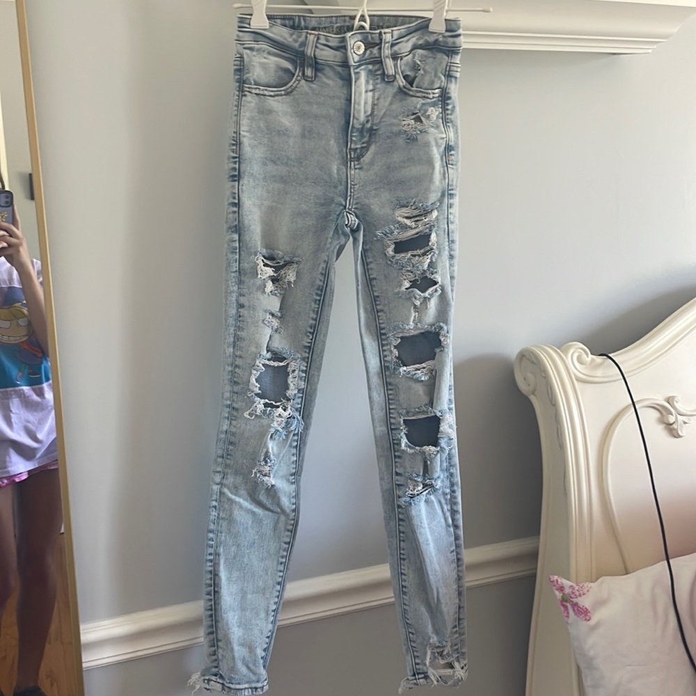 American Eagle Next Level Stretch light wash distressed Jeans